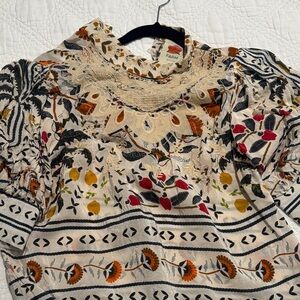 FARM Rio Cream and Black Patterned Blouse